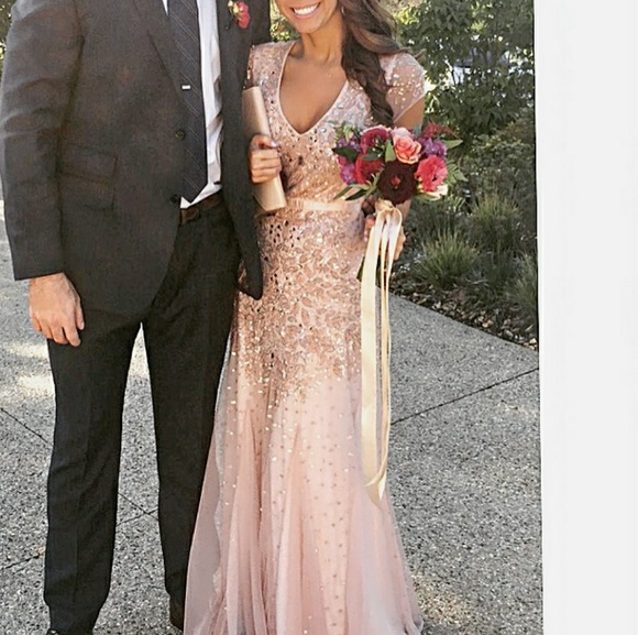 adrianna papell blush sequin dress